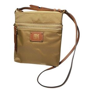 NWT FRYE Crossbody Bag Ivy Nylon With Leather Trim Tan/Khaki